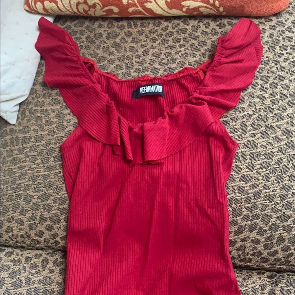 Reformation red ruffle top